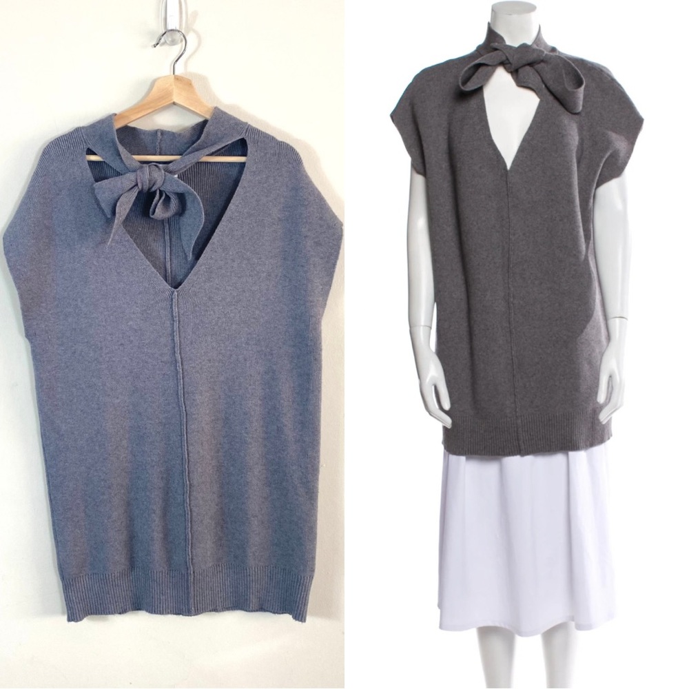 L'ACADEMIE Oversized Tie Neck Tunic Sweater in Gray - S